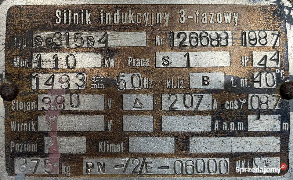 silnik elektryczny 110kW 1483obr 3fazowy EMIT kujawsko-pomorskie Pigża sprzedam
