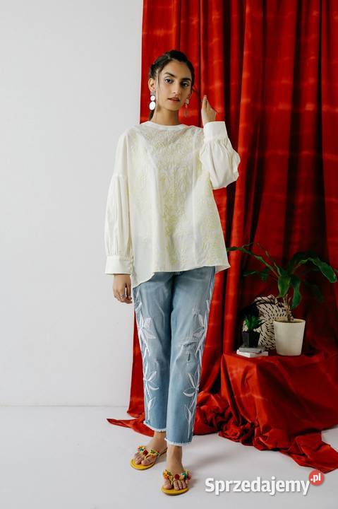 Biała bluzka oversize M 38 L 40 biała haft boho biały Szczecin
