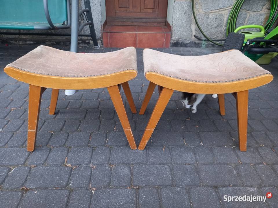Stare podnóżki taborety stołki PRL vintage wielkopolskie