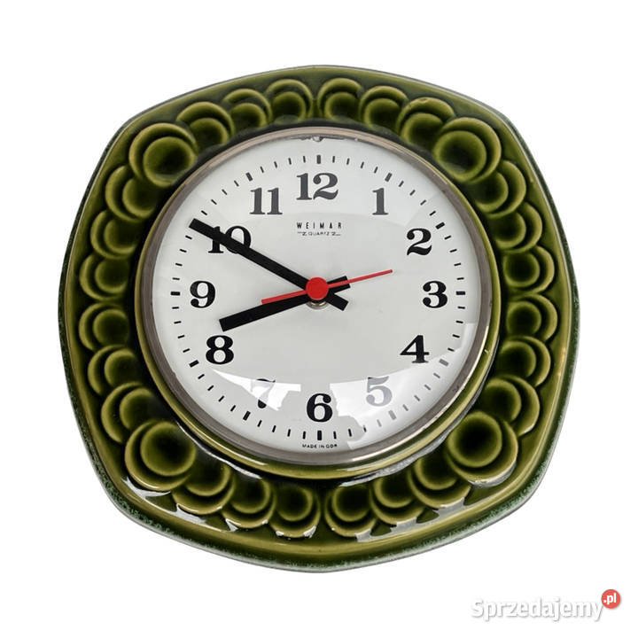 Ceramiczny zielony zegar ścienny Weimar Niemcy Warszawa