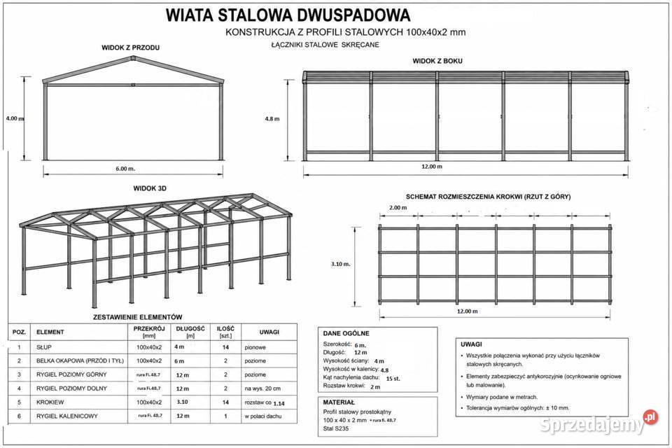 Wiata konstrukcja 12 x 6 x 4 Płońsk