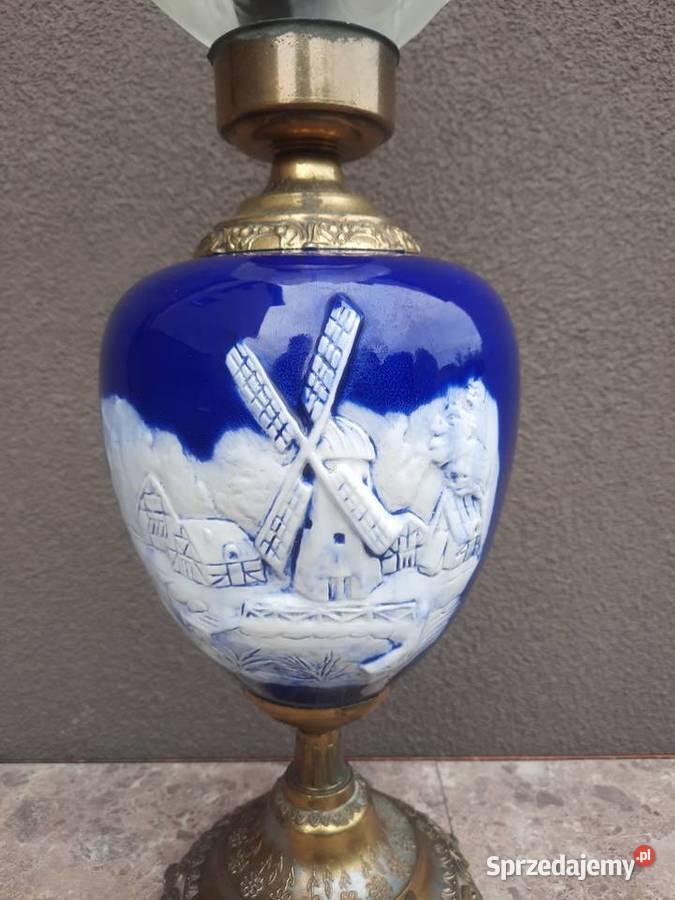 Stara lampa lampka stołowa ceramika kobalt Dom i Ogród