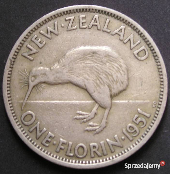 Nowa Zelandia 1 florin 1951 Jerzy VI Kiwi łódzkie Łódź