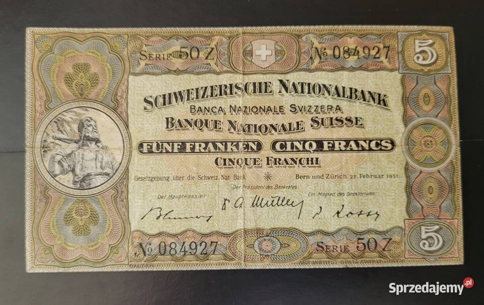 B86 SZWAJCARIA 5 Franków 1951 r