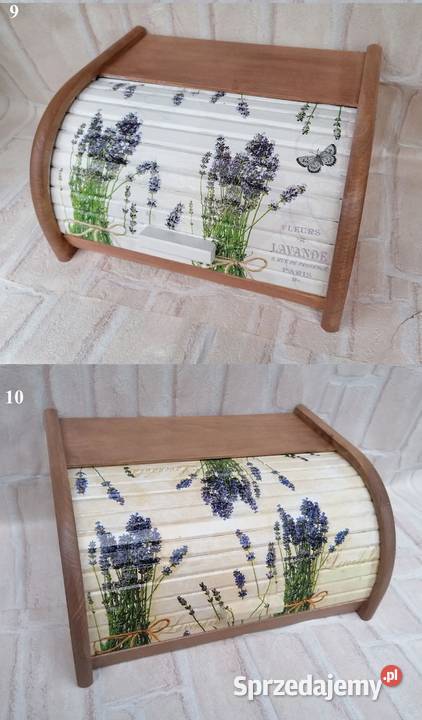 Chlebak drewniany ręcznie zdobiony decoupage Halinów