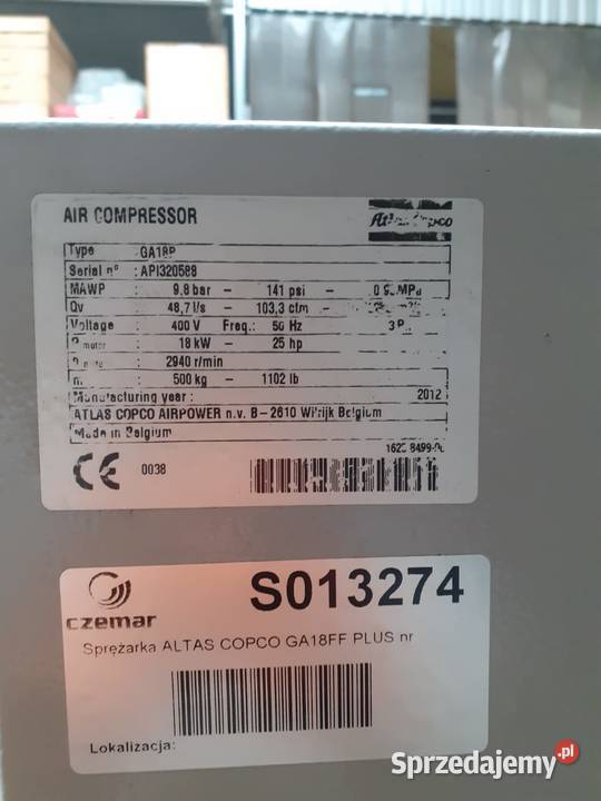 Sprężarka śrubowa Atlas Copco GA18FF PLUS185 KW Kompresory Wilków