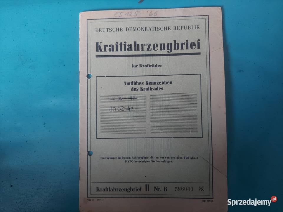 Dokumenty niemieckie mz es 125 trophy 1966 Stoczek Łukowski