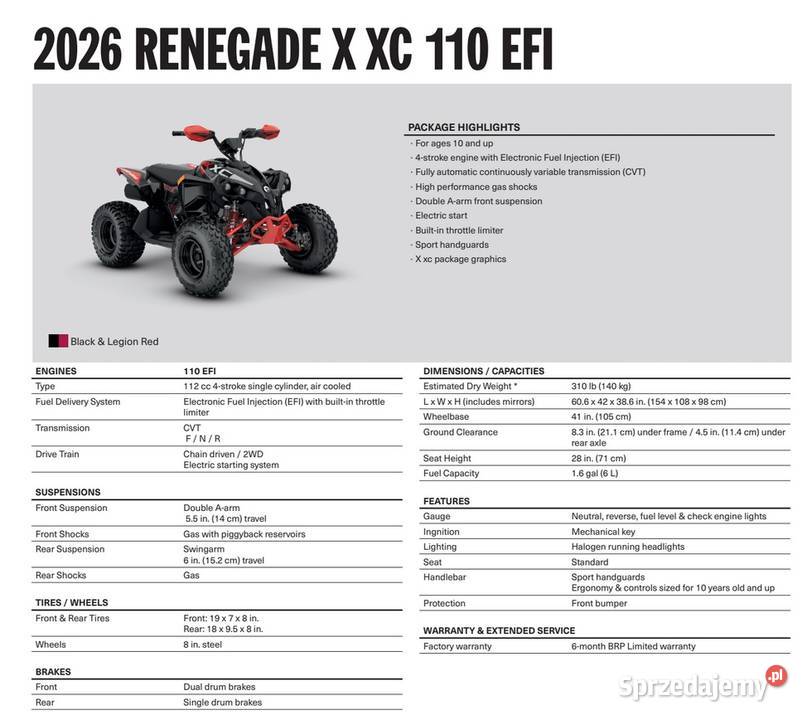 CanAm Renegade X XC 110 EFI 2026 3LTA quad