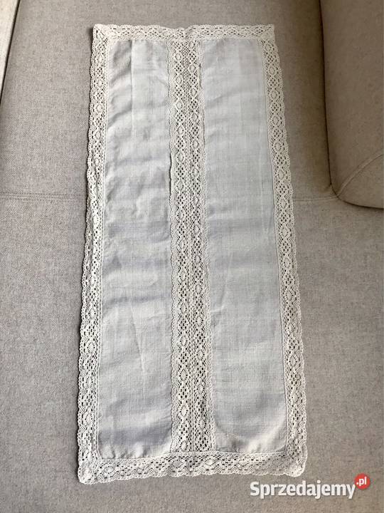 Lniana serweta bieżnik bawełniana koronka