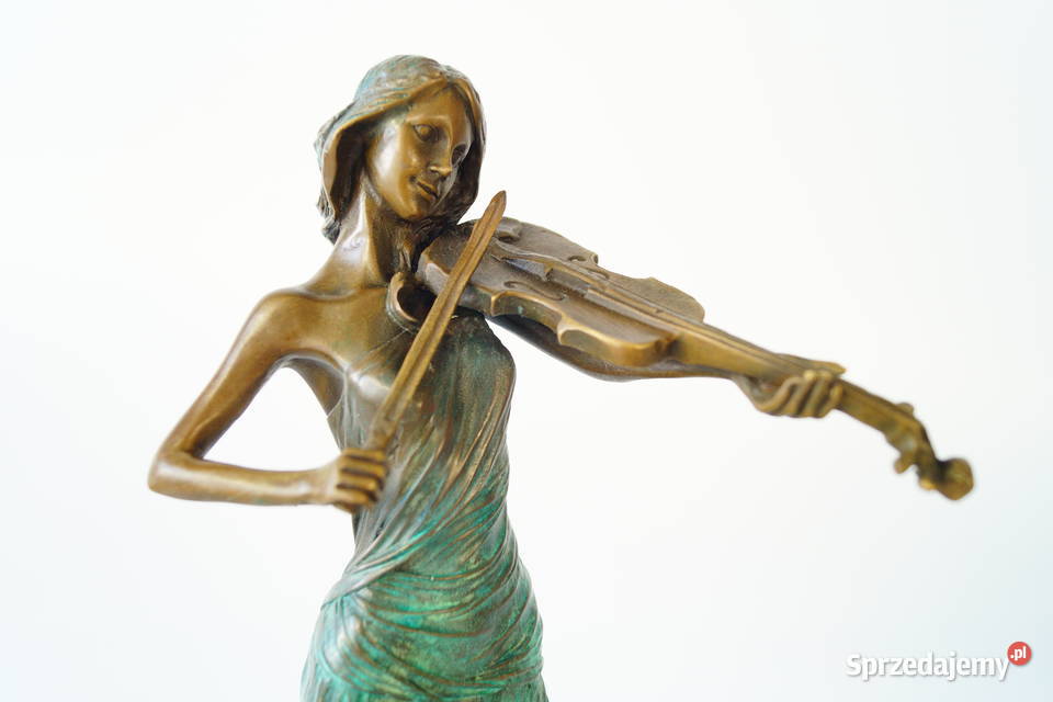 Kobieta ze skrzypcami figura z brązu skrzypaczka Antyki, Sztuka, Kolekcje Gizałki