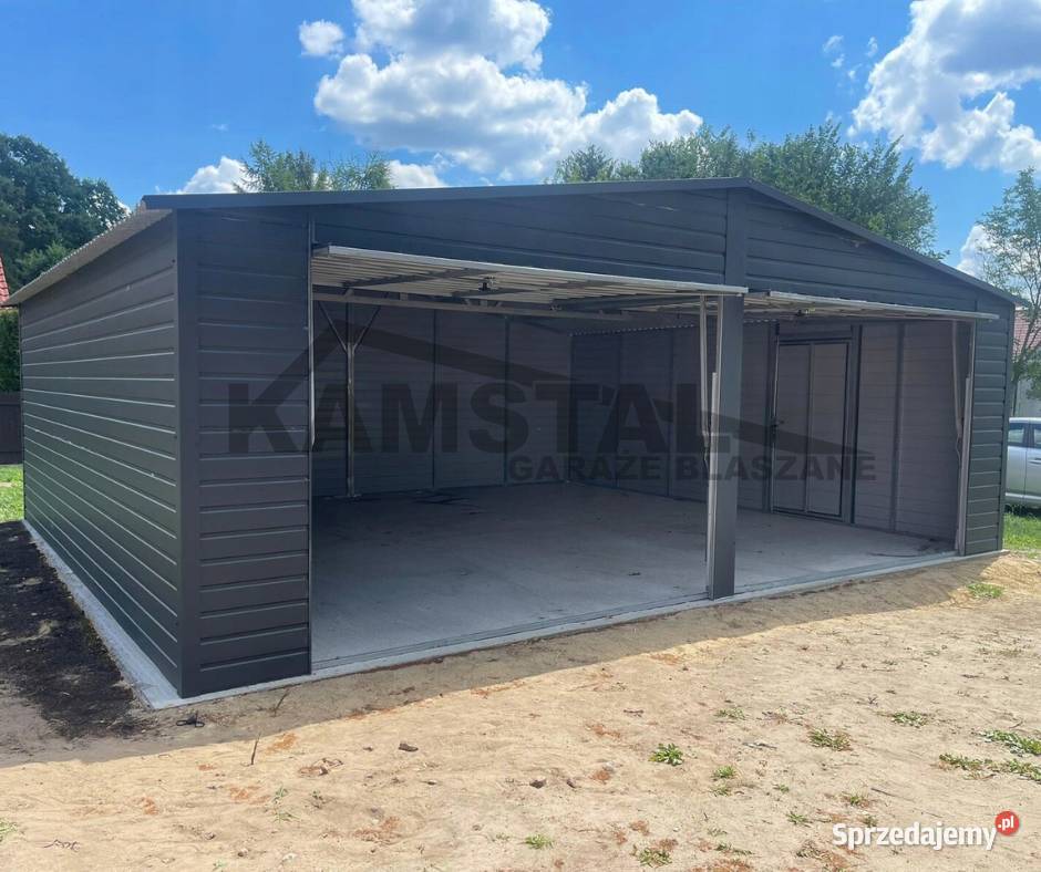Garaż blaszany 7x6 grafitowy dwustanowiskowy z Meble ogrodowe Jodłownik