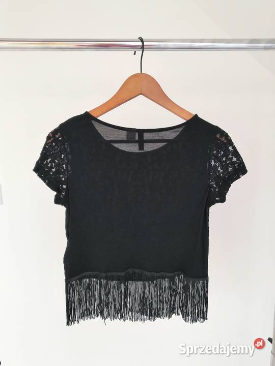 Bluzka top tshirt czarna koronkowa z frędzlami Liszki sprzedam