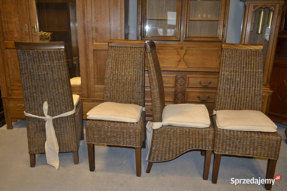 krzesła orzech i rafia salon Będzin