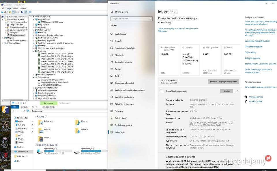 PC ARGB I73770AMD VTX 3D 7870Ram 16GB Przygodziczki sprzedam