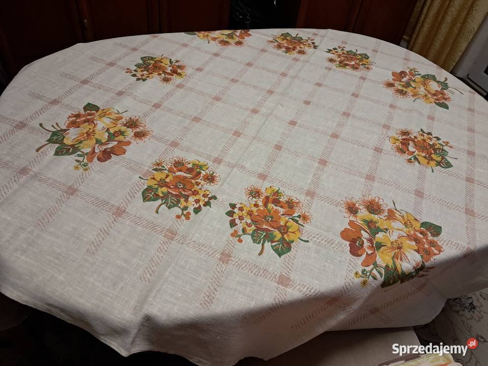 Obrus lniany kremowy w kwiaty 140x136 do Obrusy Obrusy i serwety Kraków