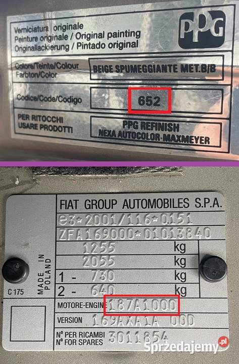 Fiat Panda 11 8V kolor 652 silnik 187A1000 NA osobowe Pozostałe Piotrków Trybunalski