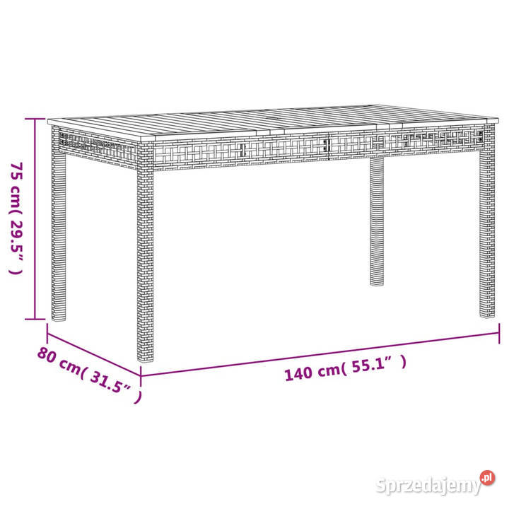 Stół ogrodowy beżowy 140x80x75 polirattan i