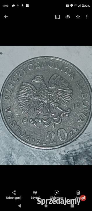 Moneta 20 Marceli Nowotko z 1976rbez znaku Katowice