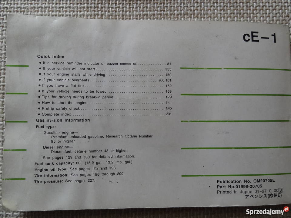 Instrukcja obsługiToyota Avensis T22 jangielski zachodniopomorskie Szczecin