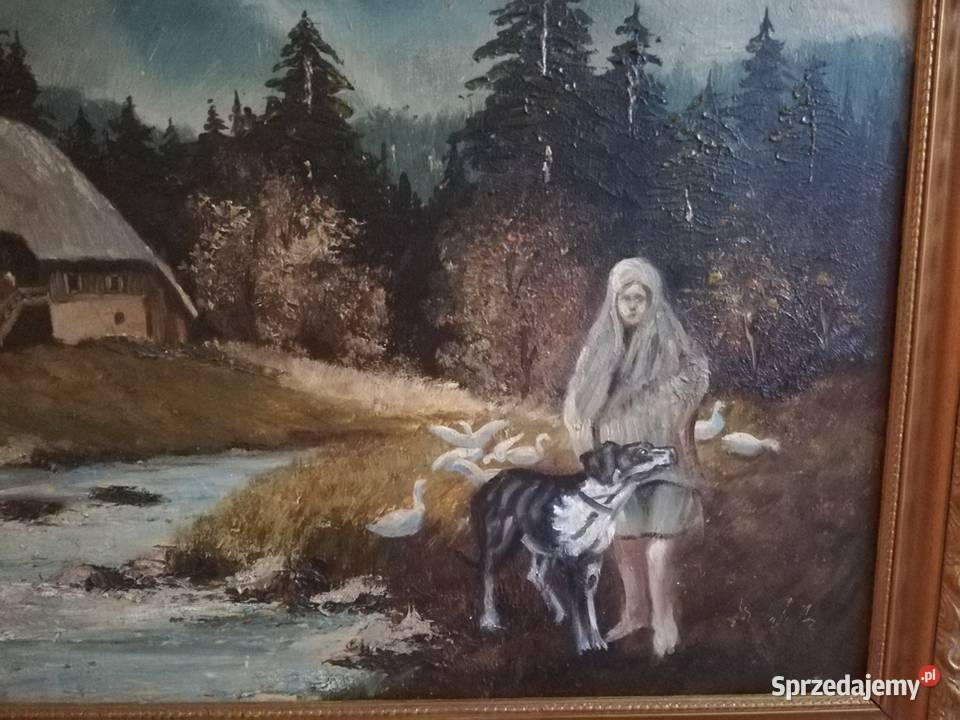 Piękna scena rodzajowa olejna sygnowana w ramie Malarstwo Łódź