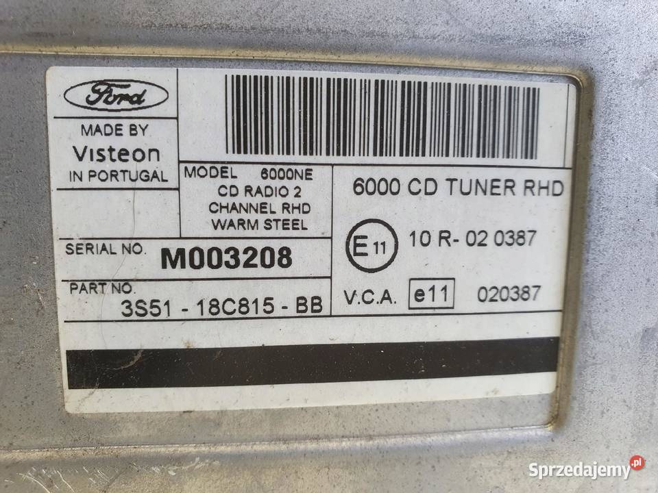 Ford Focus mk1 Transit mk6 RADIOODTWATRZACZ CD Sprzęt audio fabryczny lubelskie Rudka