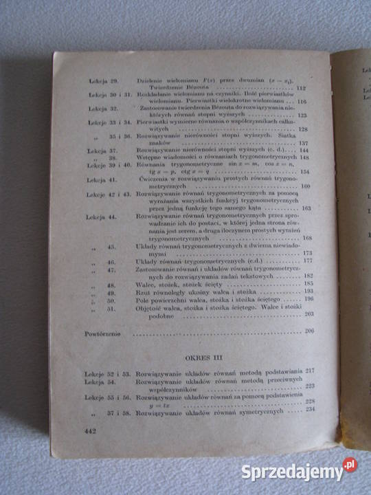 Matematyka Lipczyński Olczak podręcznik IX klasa Rok wydania 1971 małopolskie Brzegi