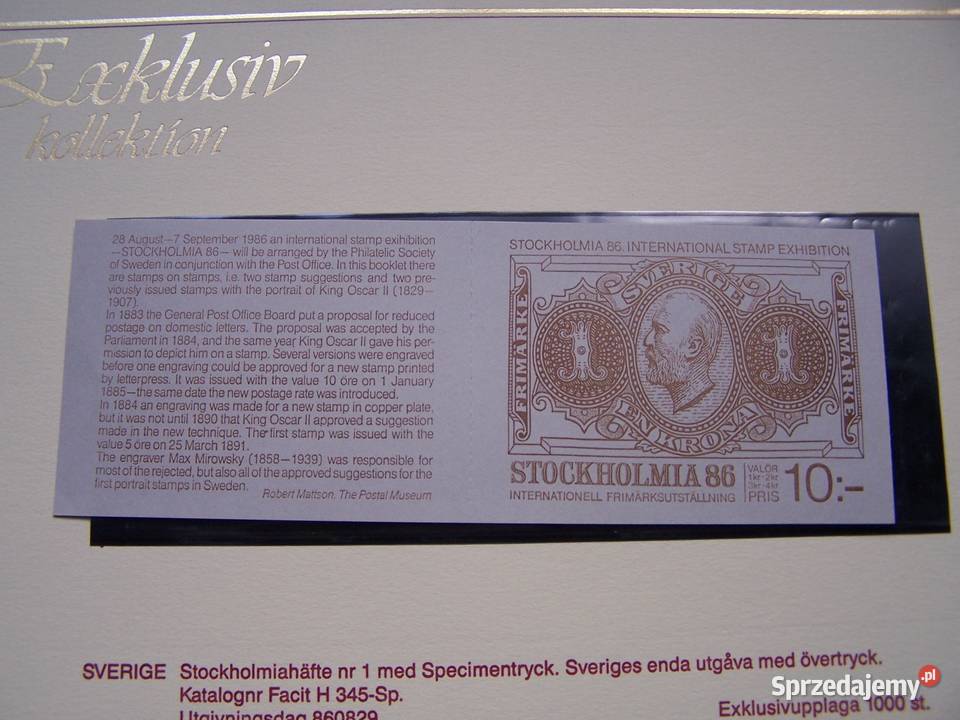 SZwecja 1986 MNH Karnet Wystawa STOCKHOLMIA 1986 Tychy sprzedam