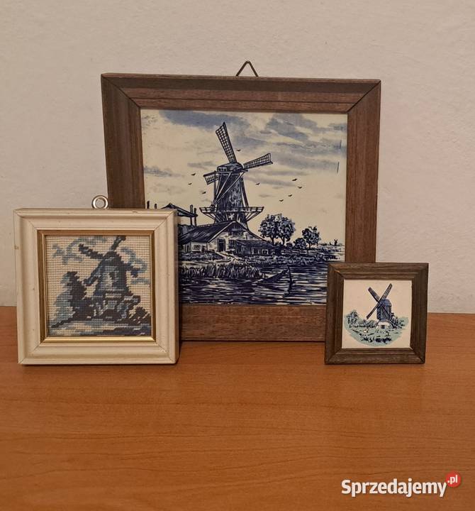 trzy obrazki płytki ceramiczne z Holandii z Warszawa