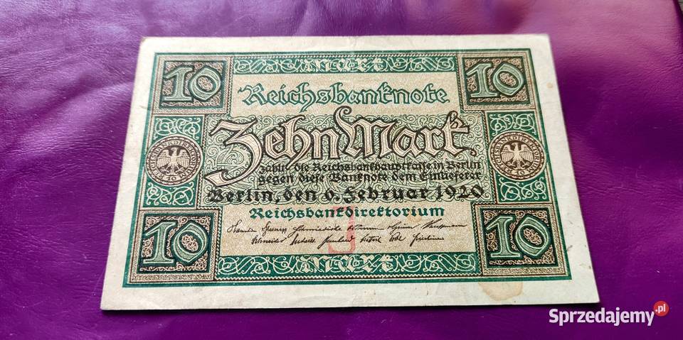 Banknot Niemcy 10 Marek 1920 Poszukiwany Ładny Numizmatyka Antyki, Sztuka, Kolekcje Pruszków