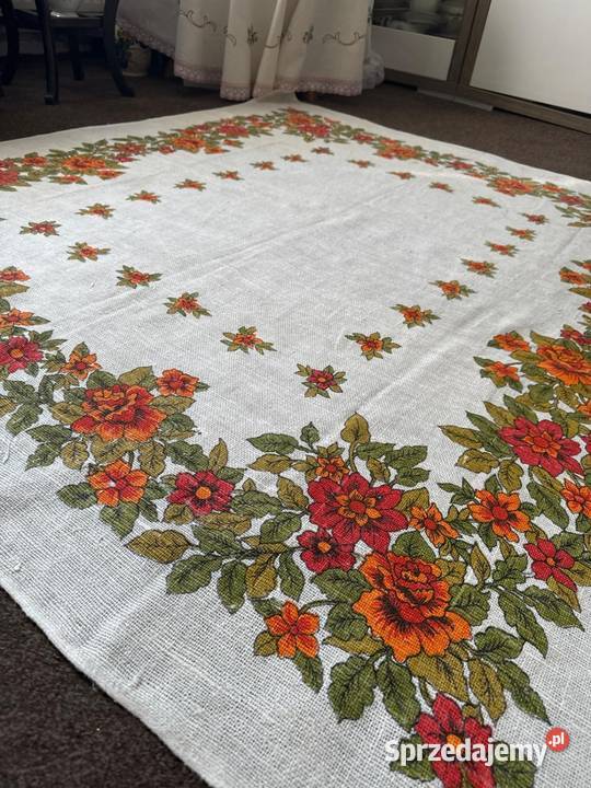 obrus len wysokiej jakości wzór kwiatowy śląskie