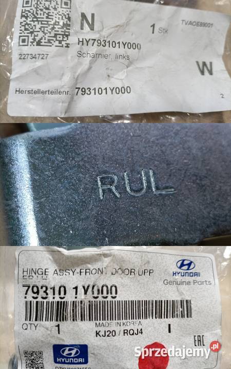 KIA HYUNDAI ZAWIAS DRZWI LEWY PRZÓD 793102H000 Części samochodowe Pleszew