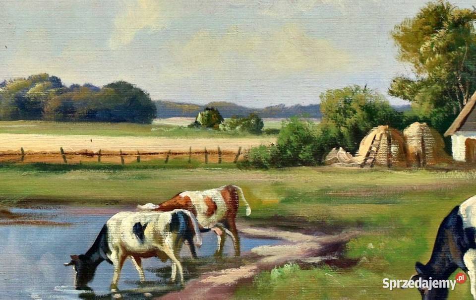 obraz olejny Anders Holm 17511824 Krowy pejzaż Białystok sprzedam