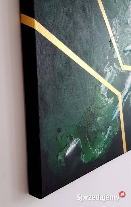 Duży Obraz ręcznie malowany butelkowa zieleń