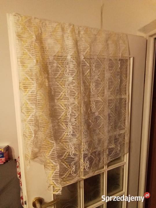 Firana biało żółta w serca PRL 2 sztuki Warszawa