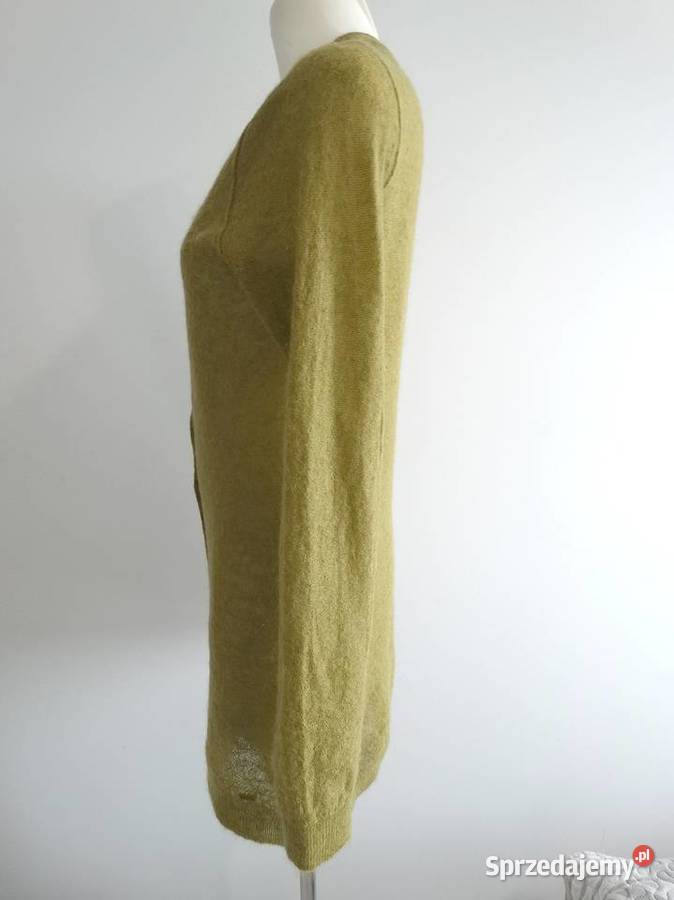 Sweter Kardigan Moherowy Wełniany Limonkowy