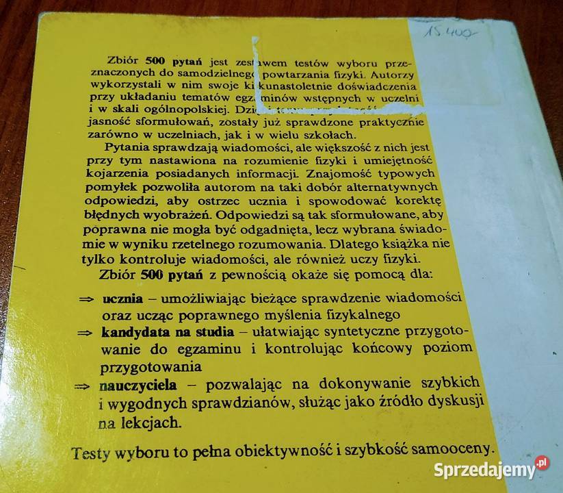 500 pytań testowych z fizyki szkół średnich Podręczniki Gdańsk