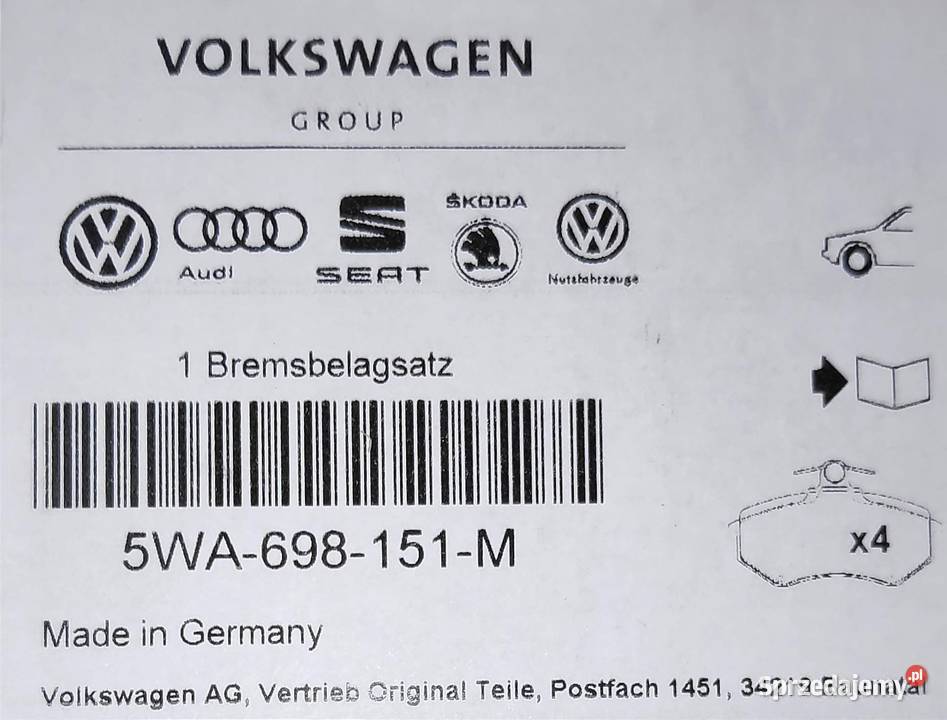 KLOCKI HAMULCOWE 5WA698151M GOLF 8 R TIGUAN R S3 małopolskie Kraków
