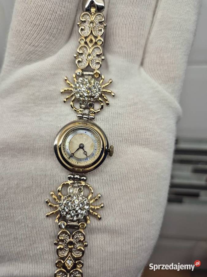 Vintage piękny biżuteryjny zegarek szwajcarski Chorzów