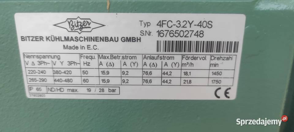 Sprężarka chłodnicza Bitzer 125kW5C 40C opolskie Paczków