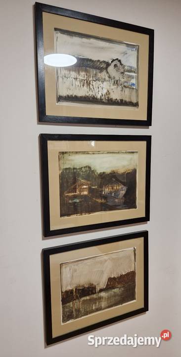 3 stare OBRAZY Daniela de Tramecourta akwarele lubelskie Lublin sprzedam