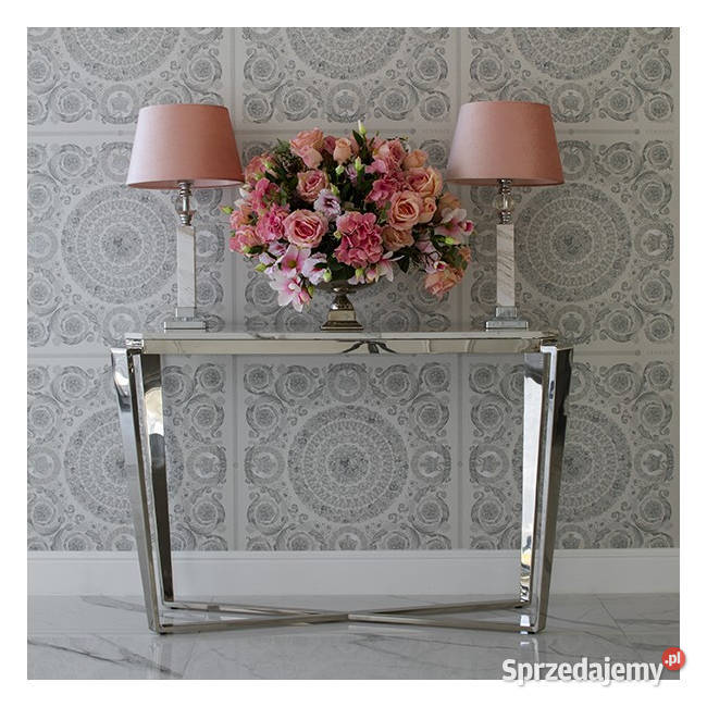 Konsola RALPH Srebrna Glamour Biały Marmurowy Konsole