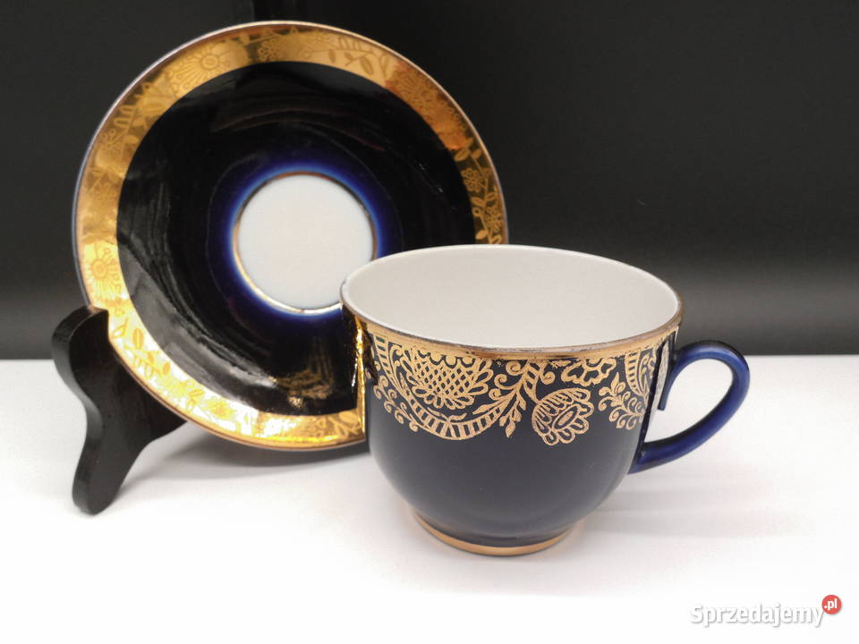 ŁOMONOSOW KOBALTOWA FILIŻANKA ZE SPODKIEM sprzedam