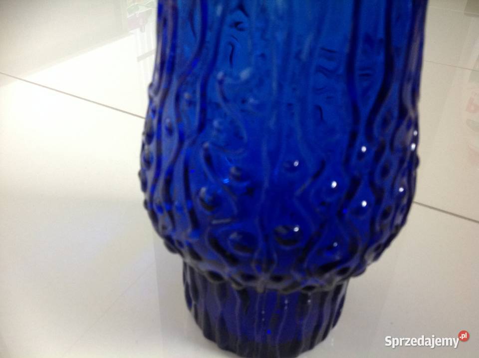 Wazon Szklany Niebieski ATAUPE Vintage lata 60 Nowa Sól