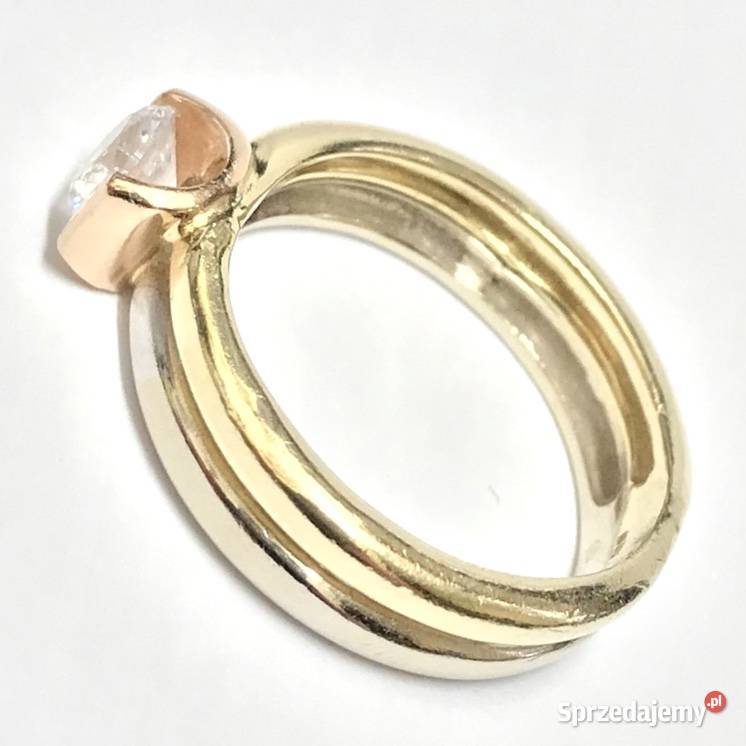 Złoty PIERŚCIONEK 14K trzy KOLORY złota KAMIEŃ złote mazowieckie Warszawa