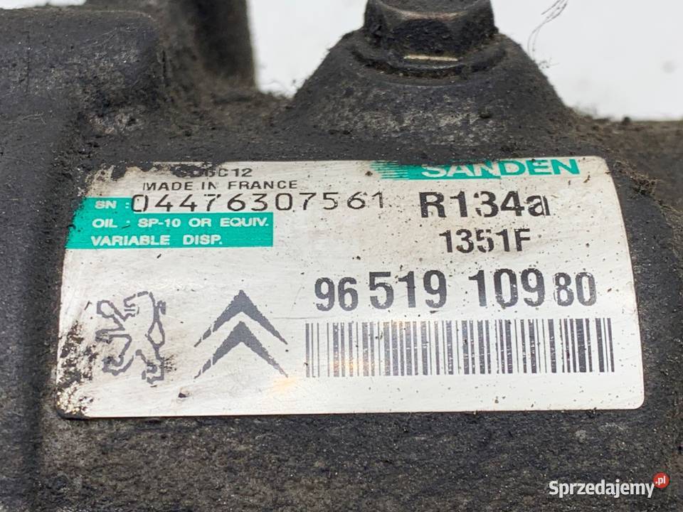 SPRĘŻARKA KLIMATYZACJI PEUGEOT 307 9651910980 16 Kompresory klimatyzacji