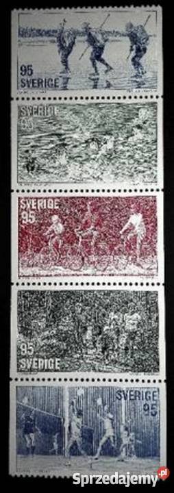 5x Znaczek Szwecja 1977 Seria Fitness Pływanie Gdańsk sprzedam