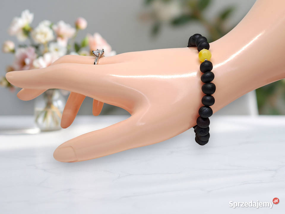 Korale i bransoletka z bursztynu baroczek czarny Warszawa