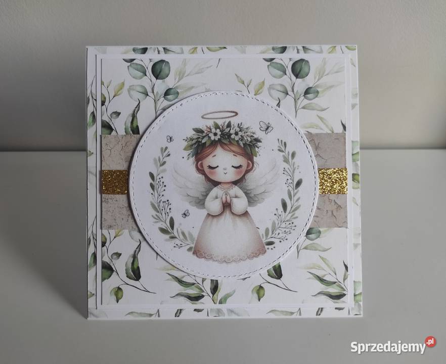 Kartka ręcznie robiona handmade z okazji Chrztu Łódź