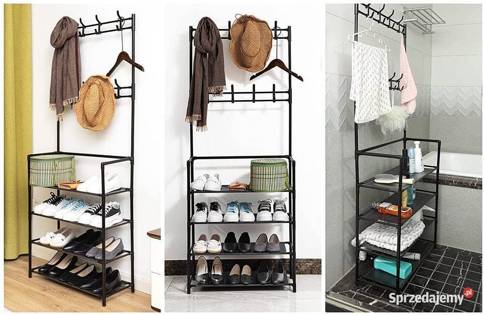 Stojący wieszak na ubrania z półkami czarny Poznań sprzedam