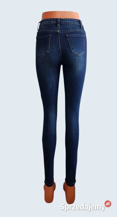 Damskie granatowe bawełniane spodnie rurki Shiny małopolskie Chrzanów